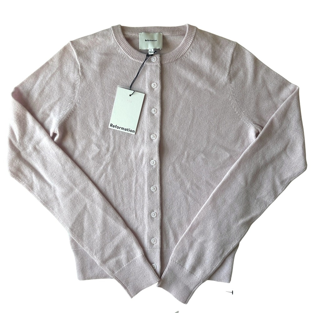 NWT Reformation Farren Cashmere Crew Cardigan Sweater | Foxglove Pale Pink S - Picture 3 of 10